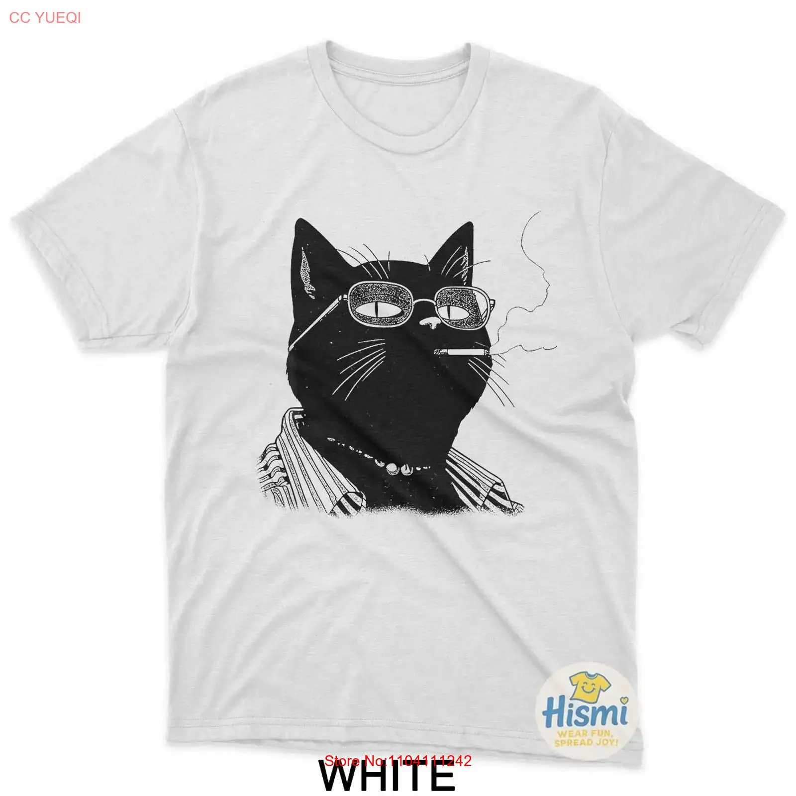 Mens Fashion Black Shirt - Funny Japanese Smoking Black Lucky Cat