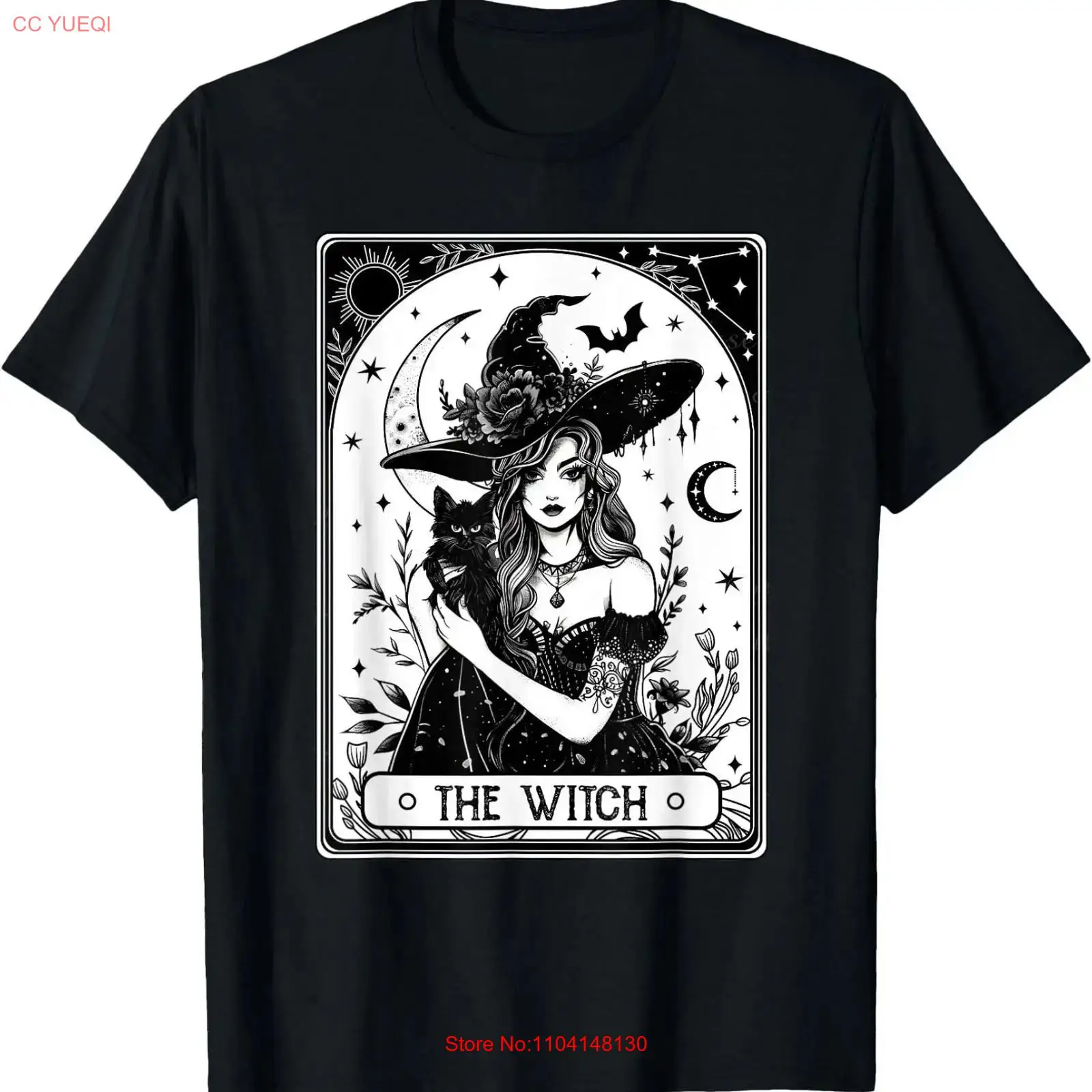 Mens Fashion Black Shirt - Tarot Card The Witch Black Cat