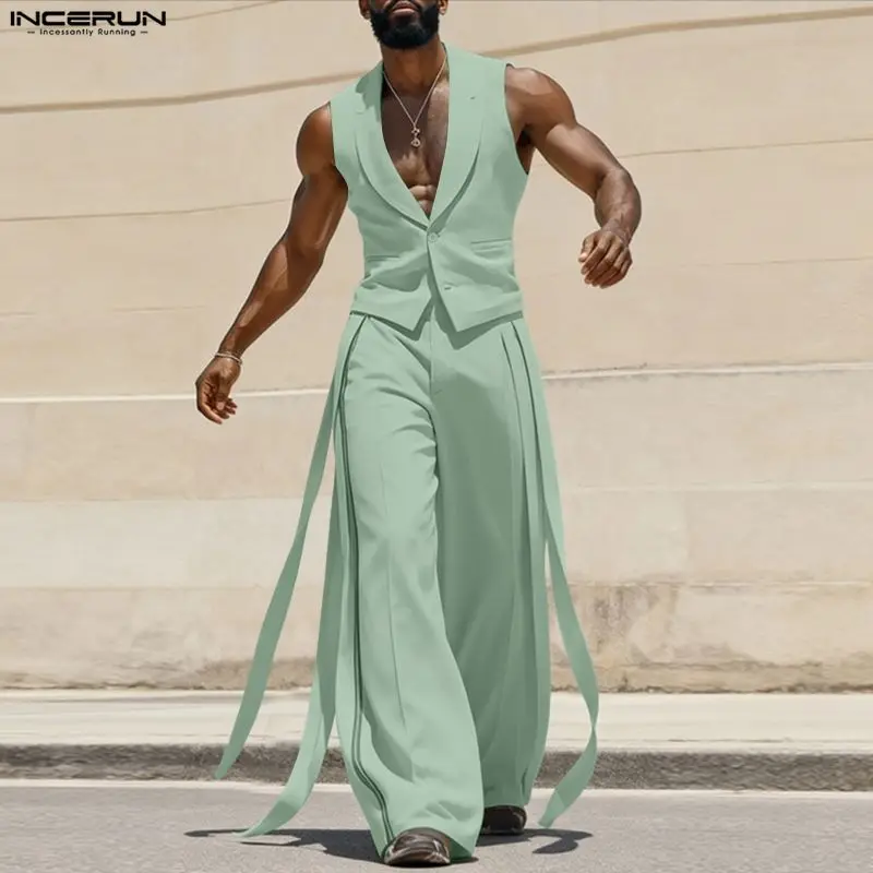 Mens Fashion Summer - INCERUN Men Sets Solid Color V