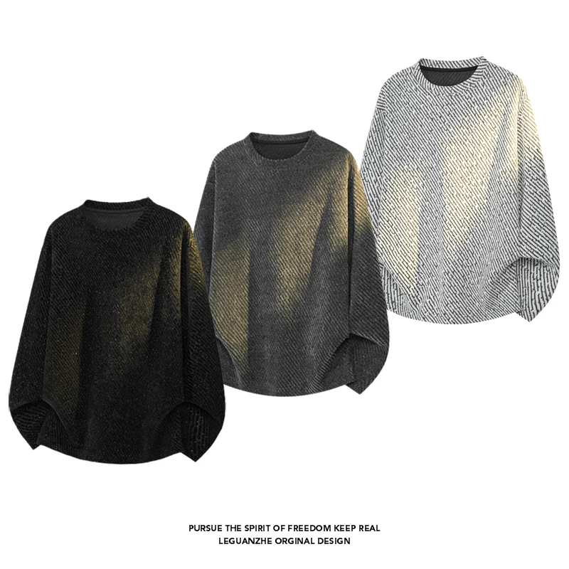 Mens Fashion Summer - Men Diagonal Stripe Textured Long Sleeve
