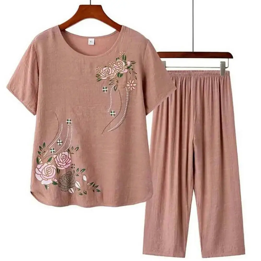 Mens Fashion Summer 2025 - Middle-aged elderly women's short-sleeved t-shirt mother