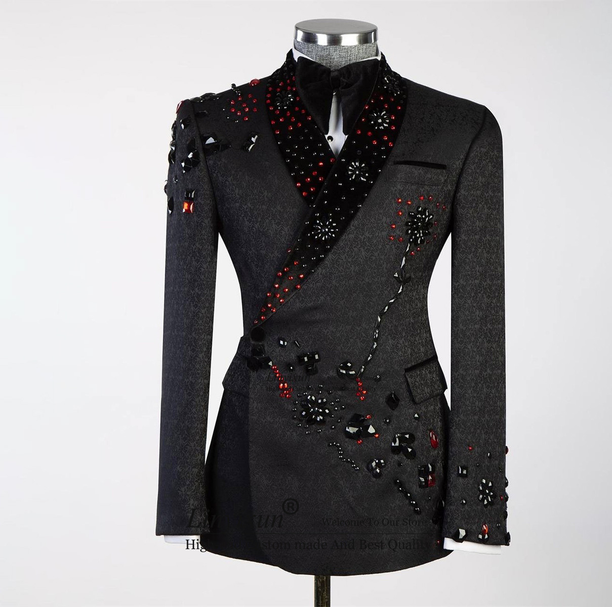 Mens Fashion Trajes - Fashion Jacquard Beaded Men Suits Customized