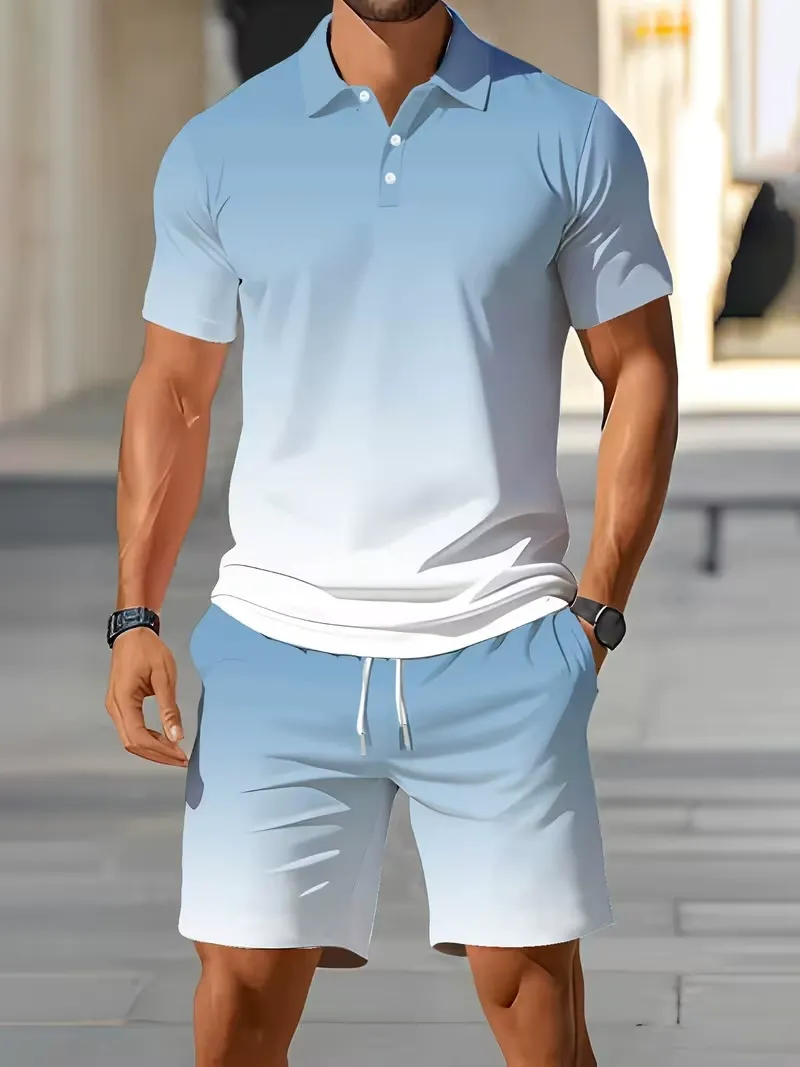 Men'S Fashion Polo Shirt - Fashion Summer gradient color men's suit