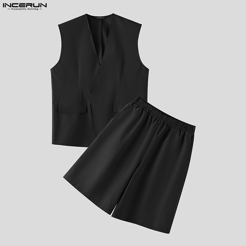 Mens Fashion Summer - INCERUN Men Sets Solid Color V