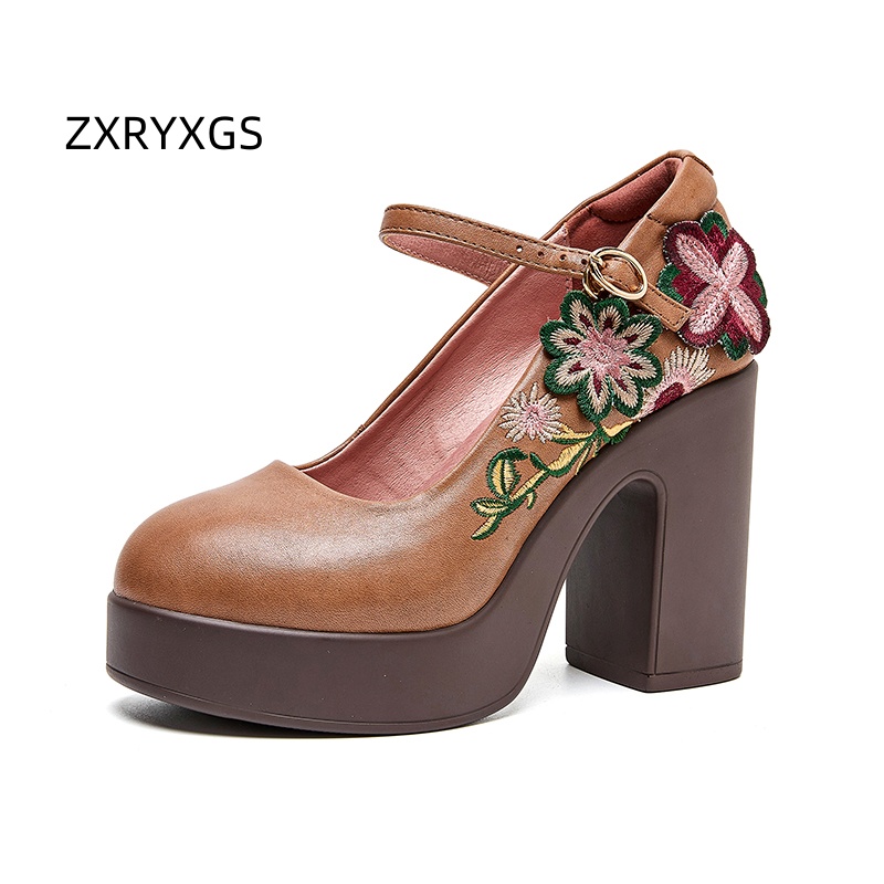 Mens Fashion Autumn 2025 - ZXRYXGS Top Layer Cowhide Embroidered Flowers