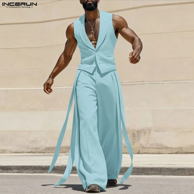 INCERUN Men Sets Solid Color V - Mens Fashion Summer 评论和价格