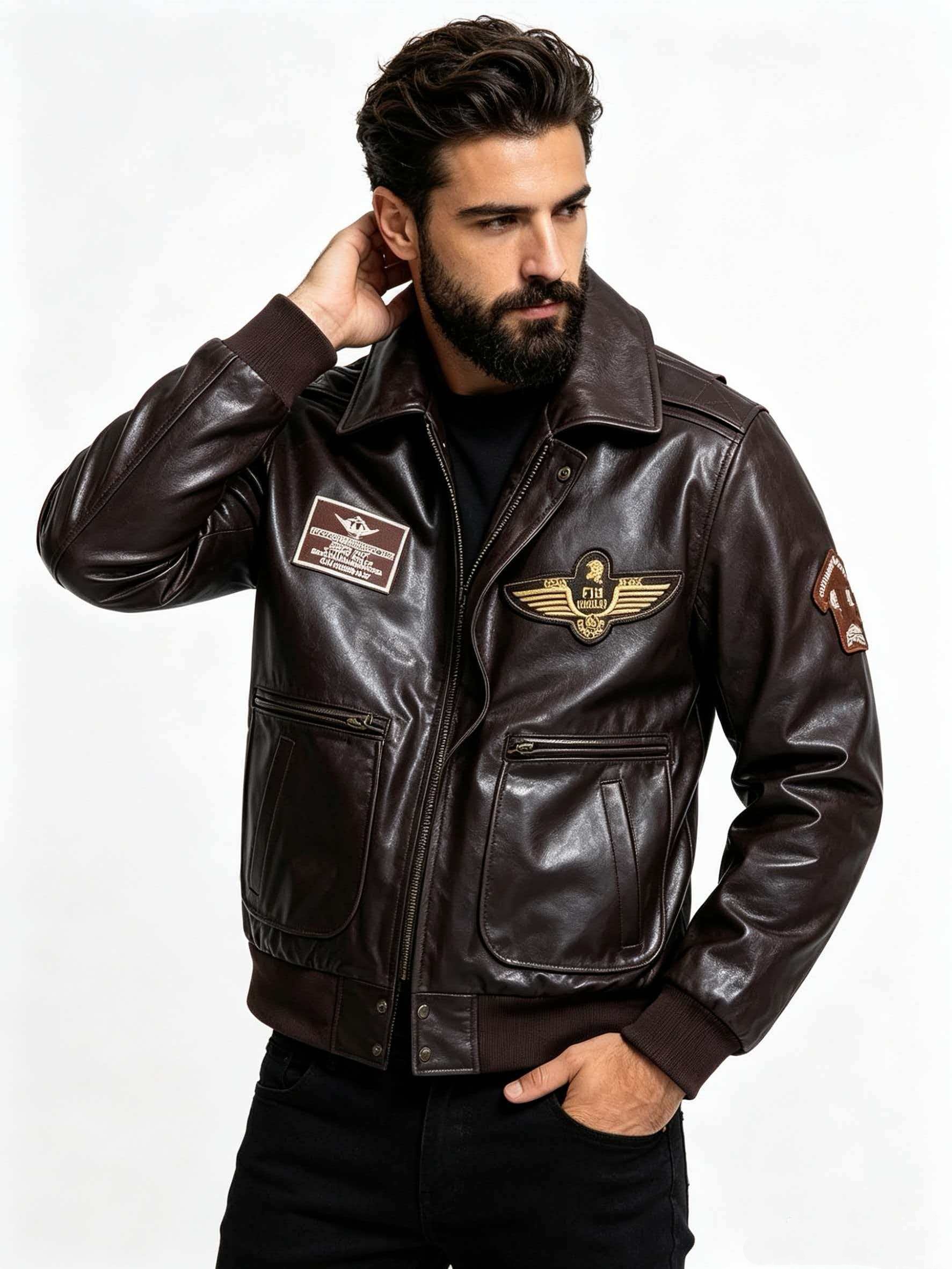 Men's Genuine Leather Military - Bomber Jacket Men 评论和价格
