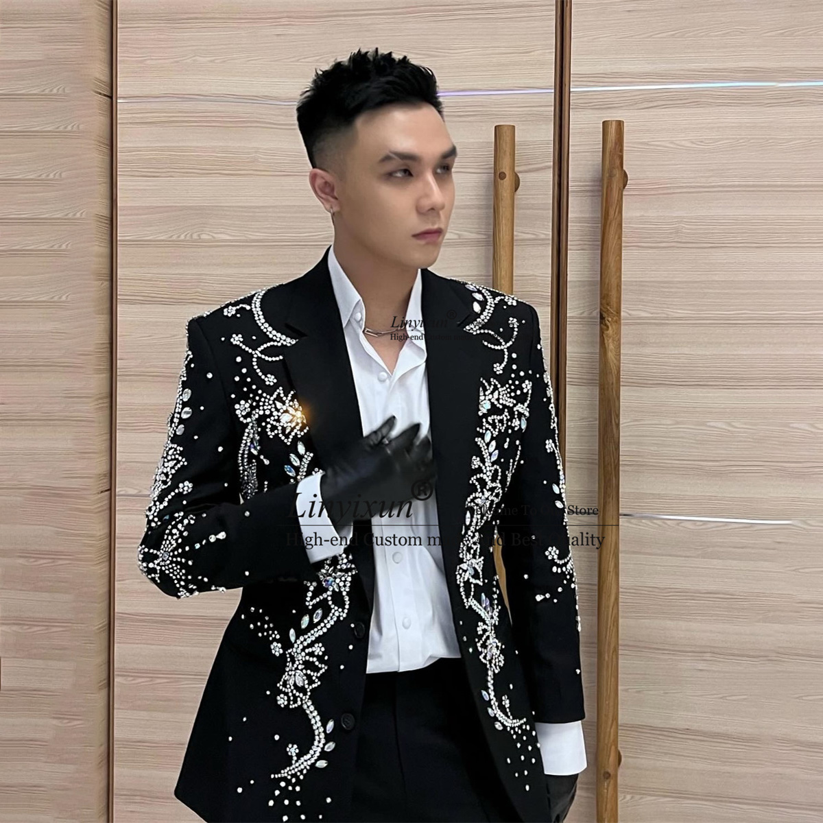 Fashion Metal Diamond Embellis - Mens Fashion Trajes 评论和价格