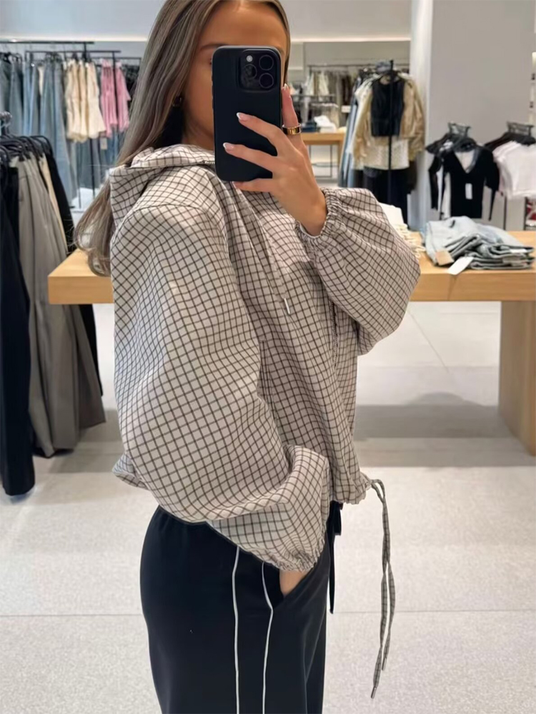 MUJER Plaid Hooded Jacket Woma - Varsity Jacket Letterman 评论和价格