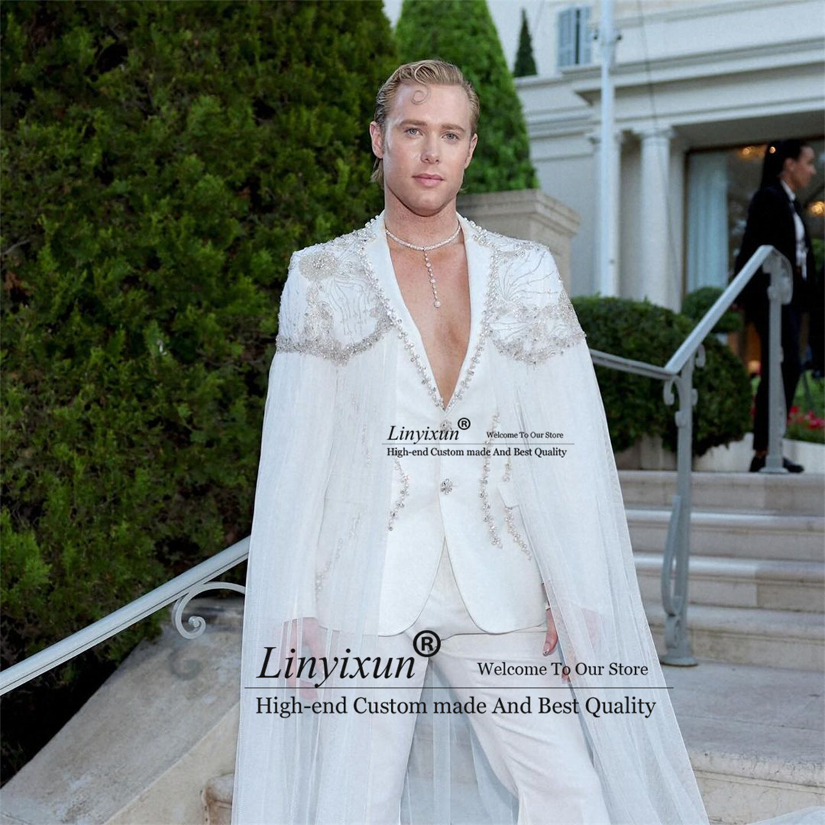 Fashion Beaded Gem Crystals Tu - Mens Fashion Trajes 评论和价格